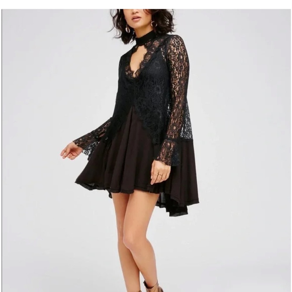 Free people black lace dress / tunic